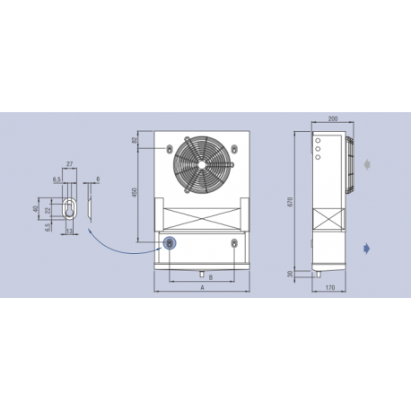 Aeroevaporatore EP 200 ED per applicazioni di refrigerazione industriale.