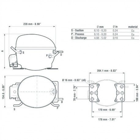 Compressore ermetico Embraco EMT6165GK CSIR per applicazioni HVAC e refrigerazione.