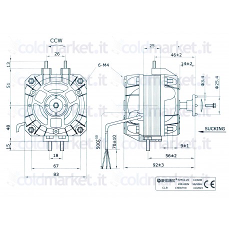 Motoventola Weiguang 16 Watt pentavalente Yzf-16 per applicazioni HVAC.