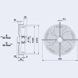 MOTOVENTILATORE Ø 350 ASPIRANTE 220V - 910gir/Min CON GRIGLIA