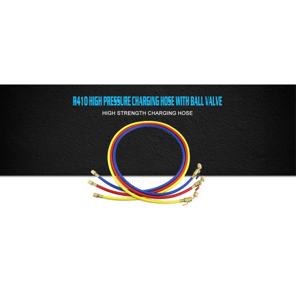 Set di 3 tubi di ricarica refrigerante CT-360-RYB-HV 150 cm con rubinetto a sfera.