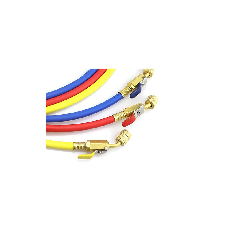 Set 3 tubi di ricarica refrigerante CT-360-RYB-HV 150 cm 1/4″ SAE con rubinetto a sfera