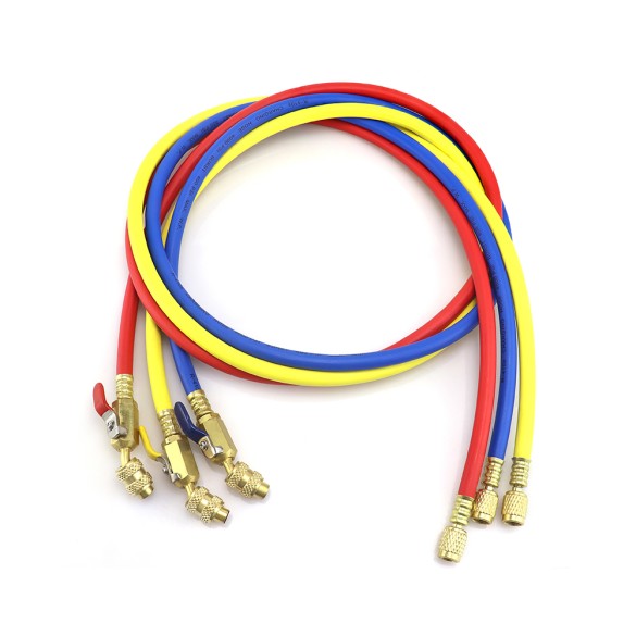 Set de 3 Tubes de Recharge de Réfrigérant CT-360-RYB-HV 150 cm 1/4″ × 5/16″ SAE avec Robinet à Boule – HVAC/R