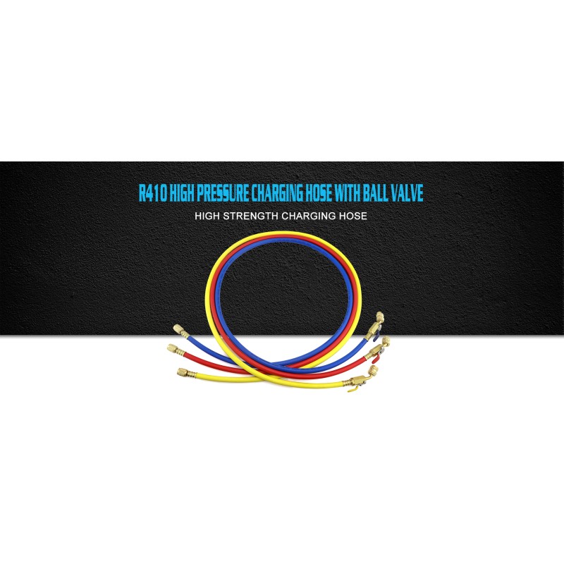 Set 3 Tubi di Ricarica Refrigerante CT-360-RYB-HV 150 cm con Rubinetto a Sfera per HVAC/R