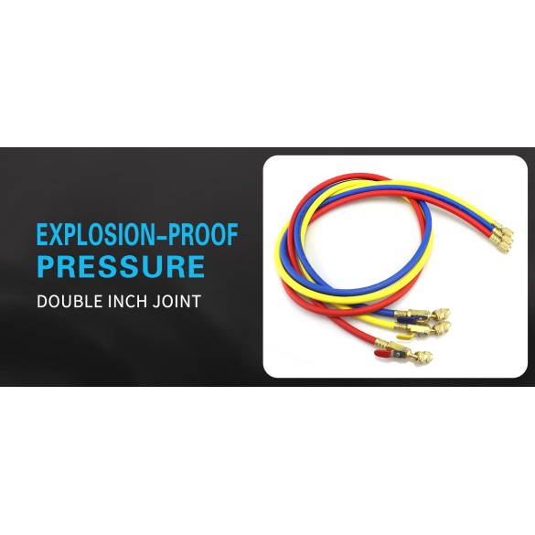 Set de 3 Tubes de Recharge de Réfrigérant CT-360-RYB-HV 150 cm 1/4″ × 5/16″ SAE avec Robinet à Boule – HVAC/R