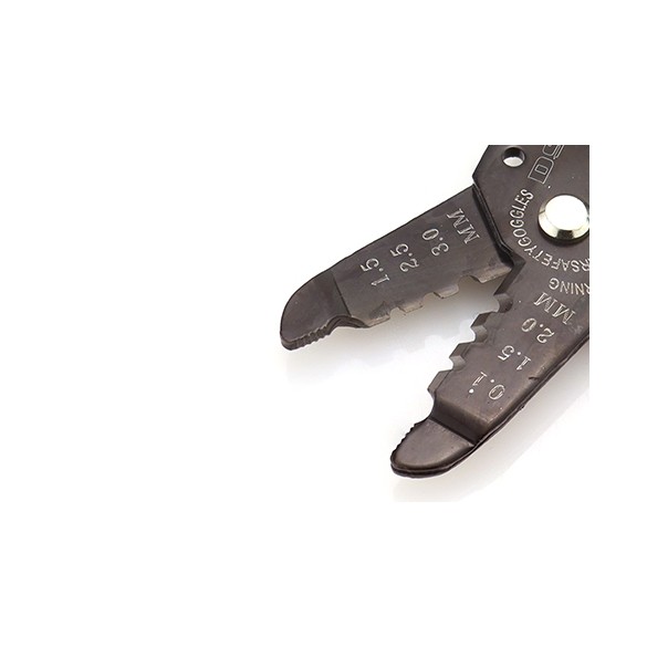 Pinza spelafili professionale con diverse misure per elettricisti e lavori di impiantistica.