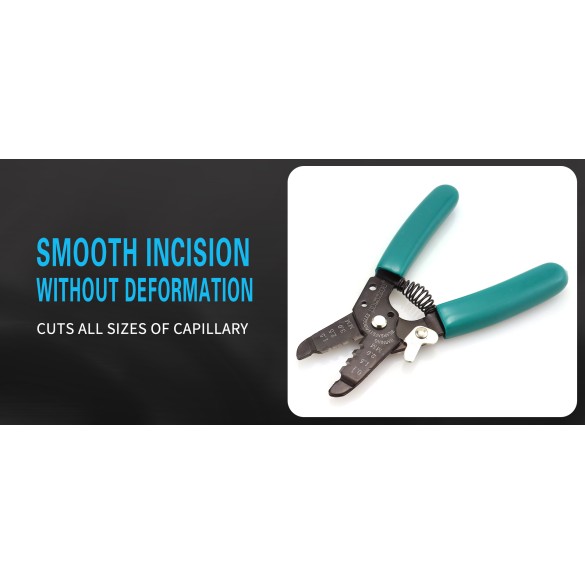 Strumento di taglio per capillari con impugnature ergonomiche e incisione fluida.