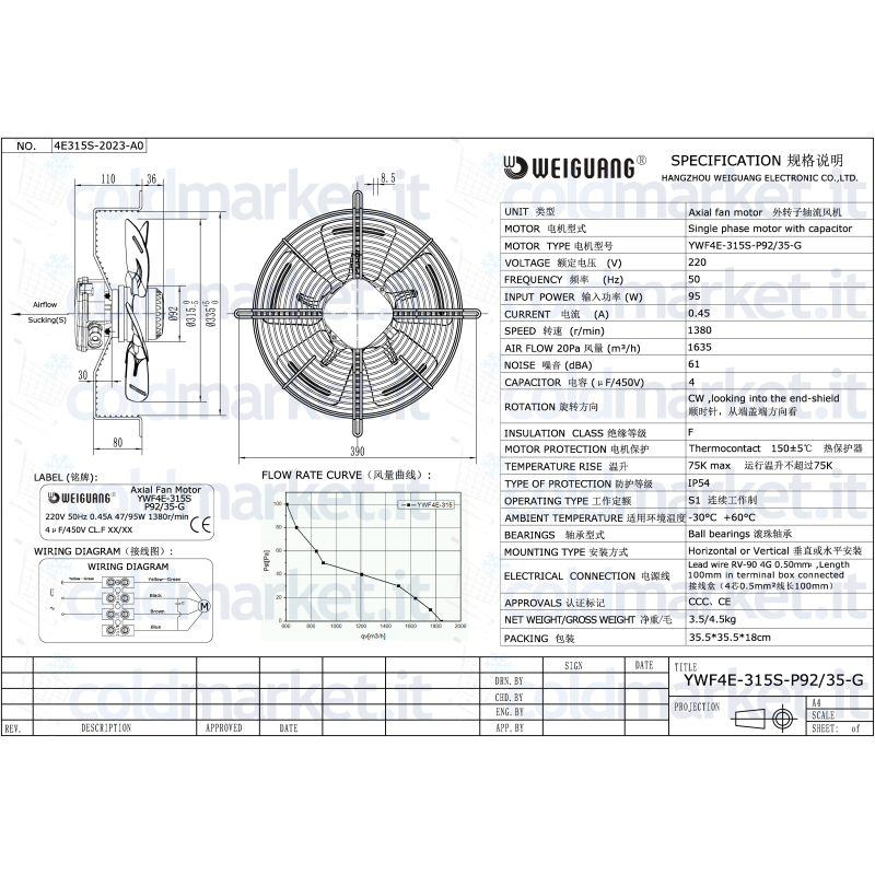 Ventilateur Axial Ø 315 mm Aspirant 220V 1400...