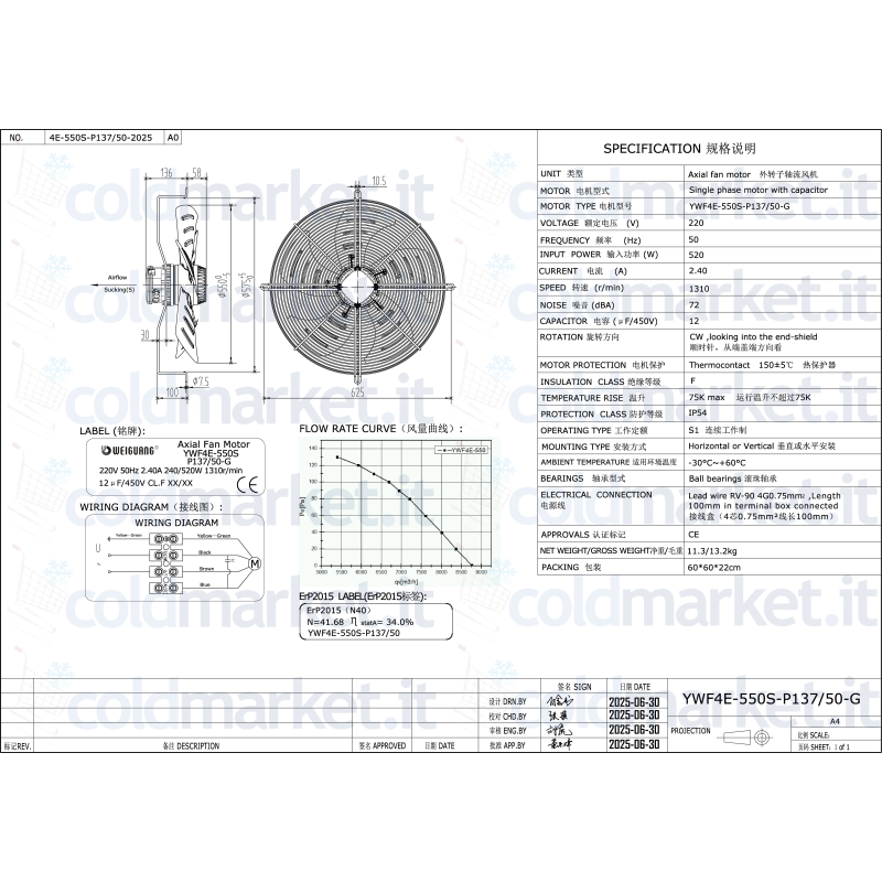 Ventilateur Axial Ø 550 mm Aspirant 220V 1310...