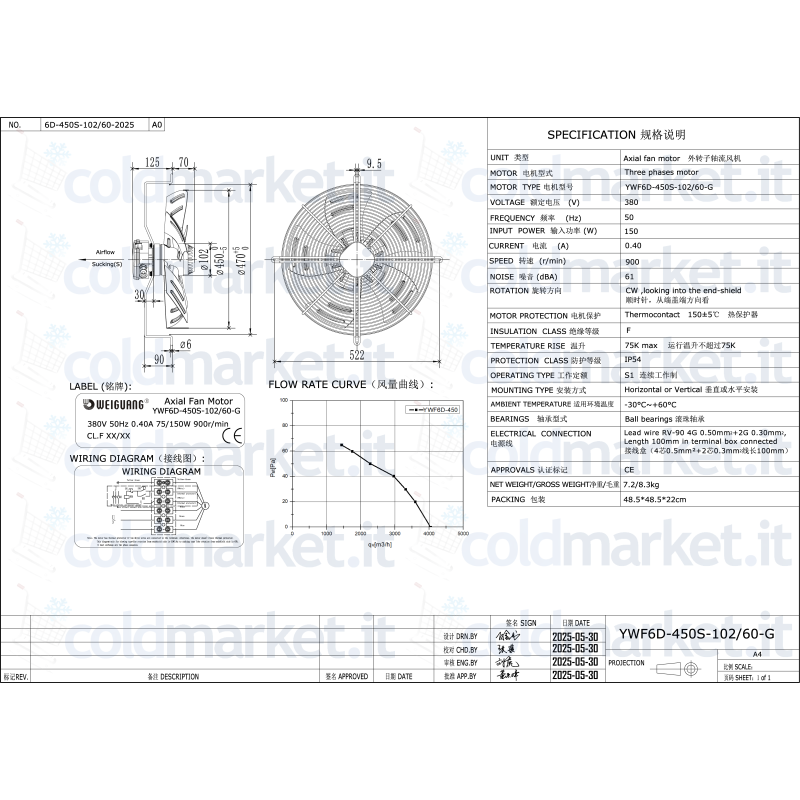 Ventilatore assiale diametro 450 MM Aspirante...