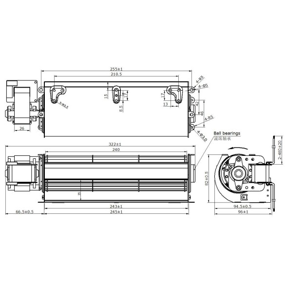 Ventilatore Tangenziale Weiguang YGF60-240L Sinistro Ø60 × 240 mm 230V AC per Banchi Refrigerati e Vetrine Frigorifere