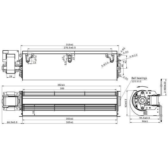 Ventilatore Tangenziale Weiguang YGF60-300L Sinistro Ø60 × 300 mm 230V AC per Banchi Refrigerati e Vetrine Frigorifere